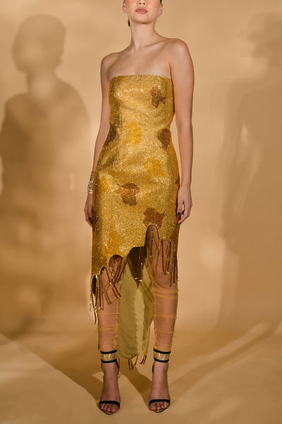 Gold rhinestone embellished dress set