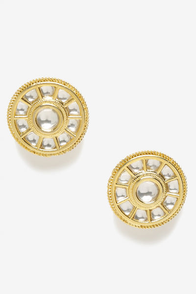 Gold round faux kundan stud earrings