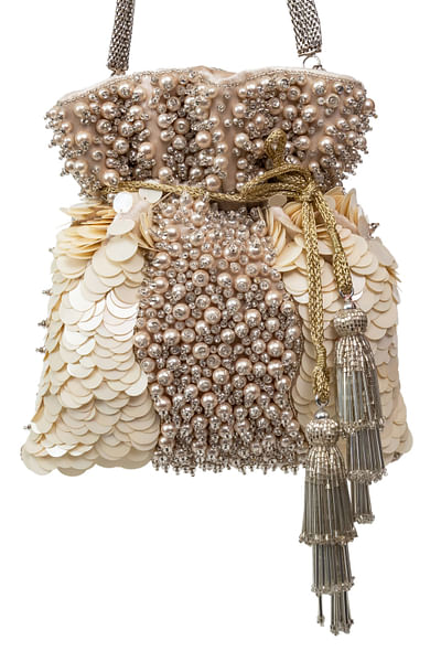 Gold sequin and pearl embellished potli bag