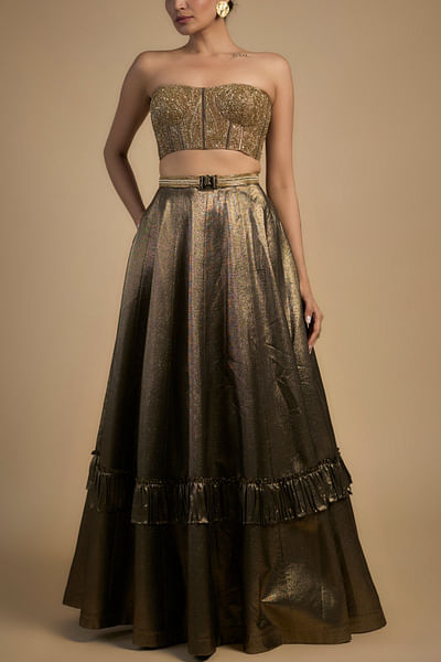 Gold sequin bustier lehenga set