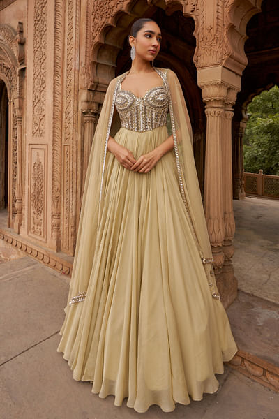Gold sequin embroidered gown set