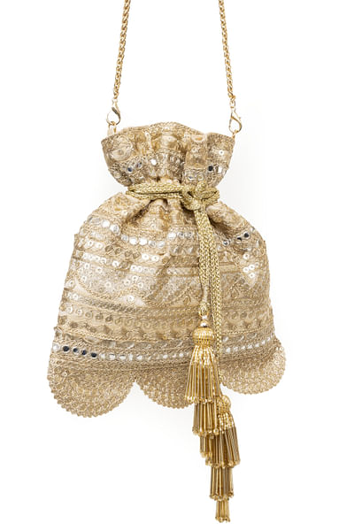 Gold sequin embroidered potli bag