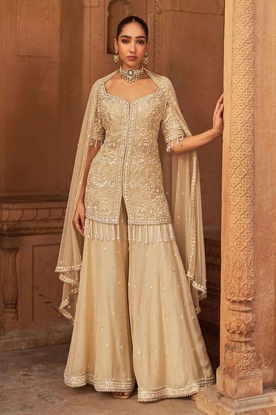 Gold sequin embroidered sharara set