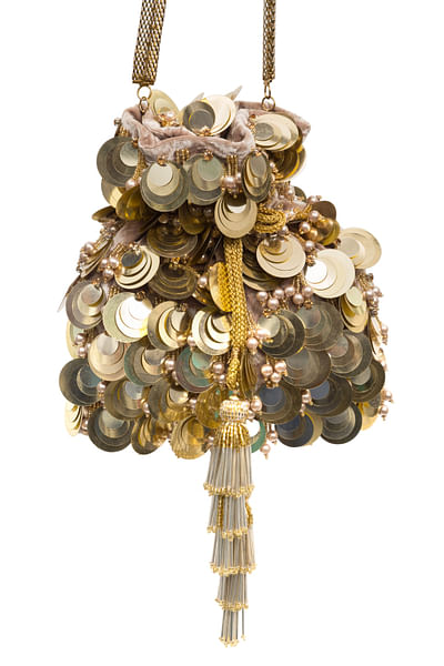 Gold sequin paillette embroidered potli bag