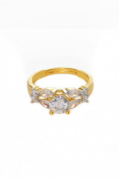 Gold solitaire American diamond kundan ring