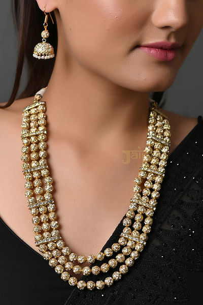 Gold stone jadau necklace set