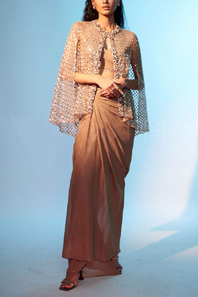 Gold Swarovski crystal embellished cape set