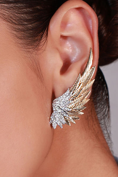 Gold textured and diamond embellished earrings