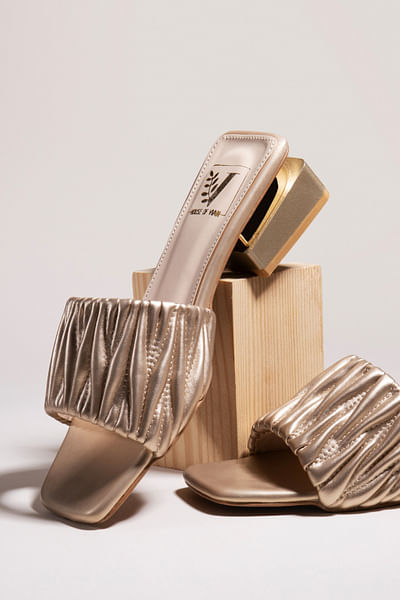 Gold textured block heels