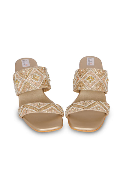 Gold zardozi embroidered transparent heels