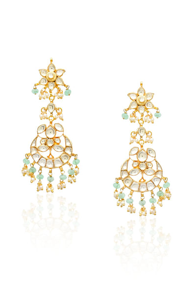 Golden and green kundan earrings