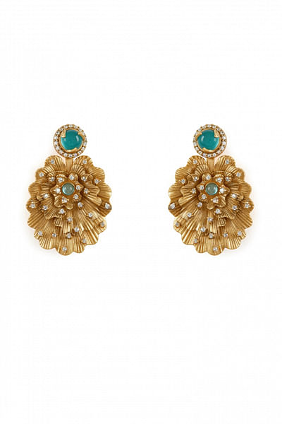 Golden carved turquoise crystal studs