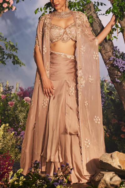 Miku Kumar Golden embellished cape and lehenga set MKUOCT24D108