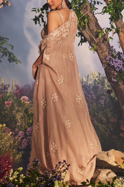 Miku Kumar Golden embellished cape and lehenga set MKUOCT24D108