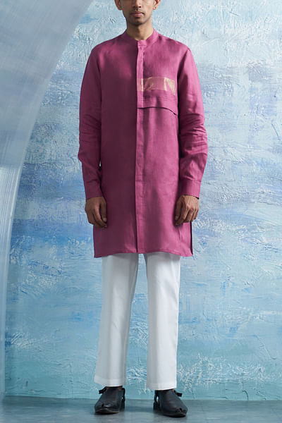 Grape pink linen shirt kurta set