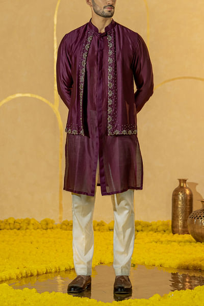 Grape purple cutdana embroidered kurta set
