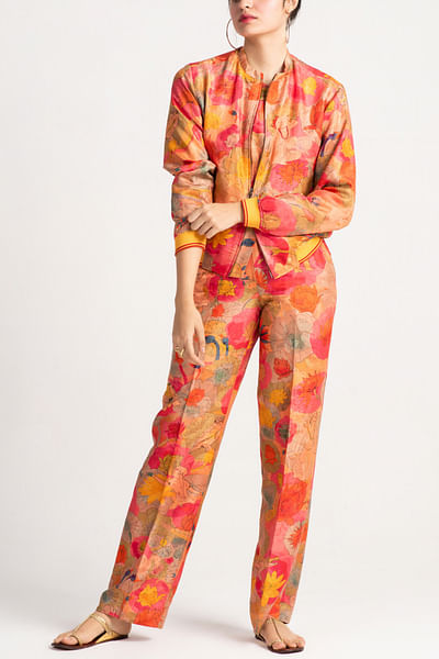 Grapefruit floral printed bomber jacket