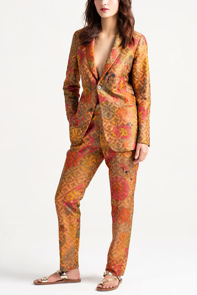 Grapefruit floral printed brocade blazer