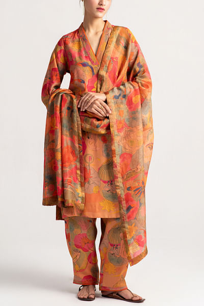 Grapefruit floral printed dupatta