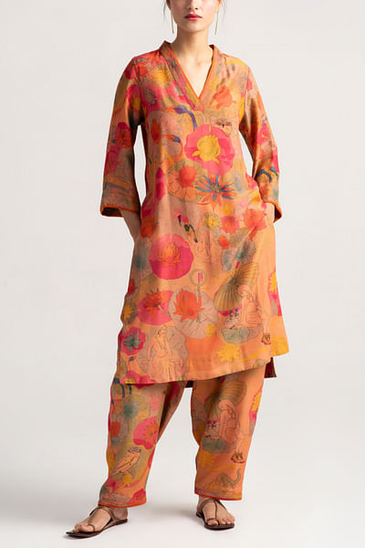 Grapefruit floral printed kurta