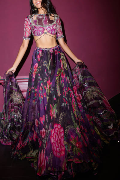 Grapevine floral and leaf printed lehenga set