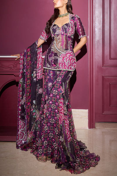 Grapevine floral and leaf printed sharara set