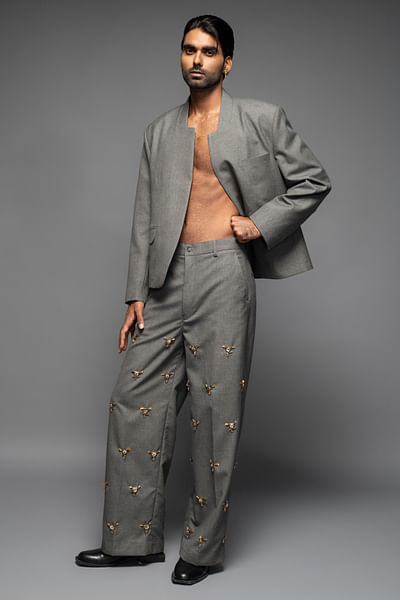 Graphite drop collar blazer