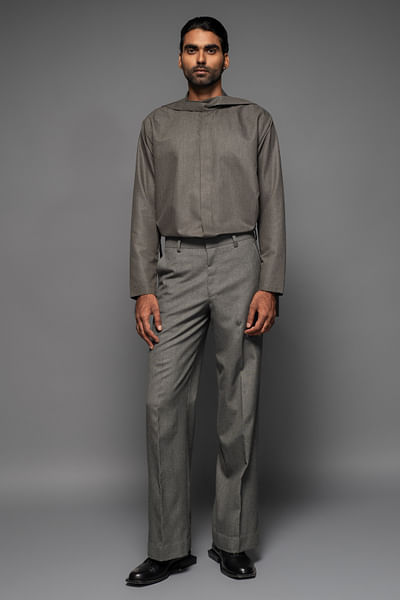 Graphite grey ribbon collar shirt