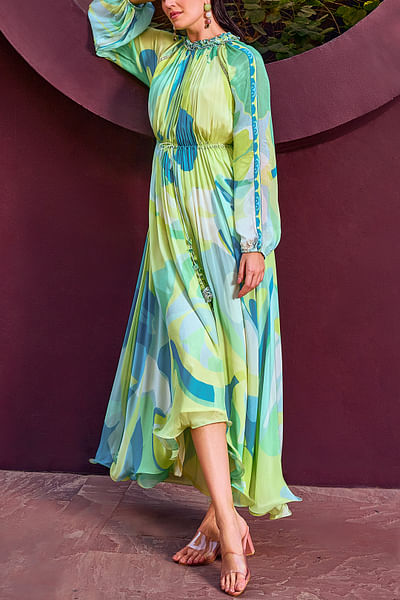 Green abstract printed dress