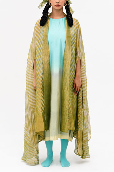 Green and blue ombre silk dress