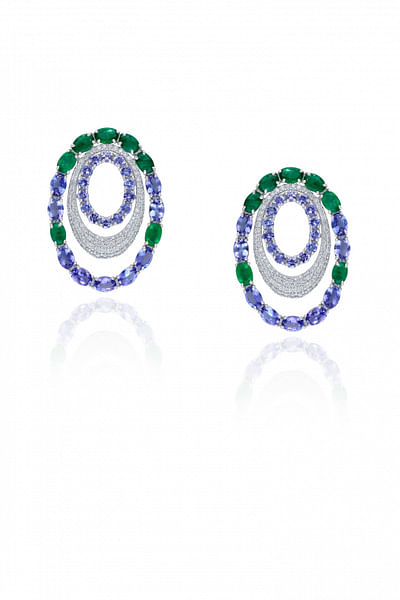 Green and blue tanzanite and emerald earrings