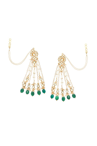 Green and gold kundan earrings