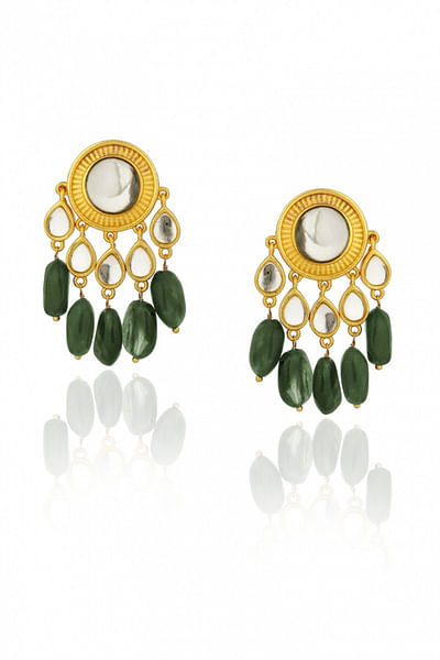 Green and gold polki and quartz earrings