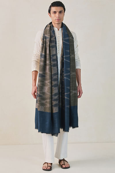 Green and peacock blue ikat dushala