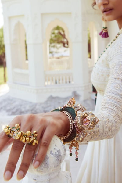 Green and pink 3D embellished kada