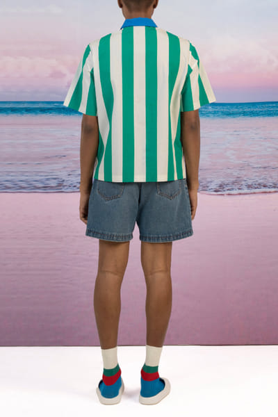 Siddhartha Bansal Green and pink cow and stripe print t-shirt SDBAUG24D128