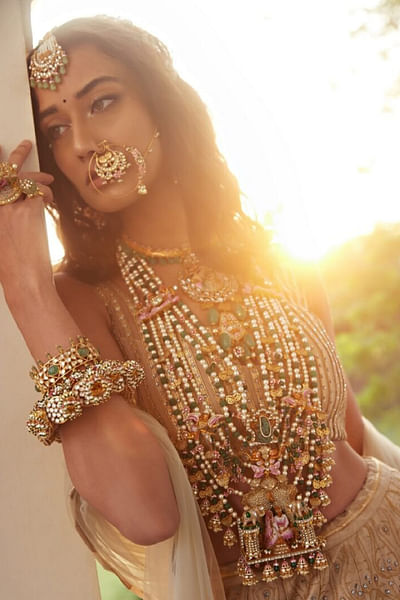 Green and pink kundan necklace set