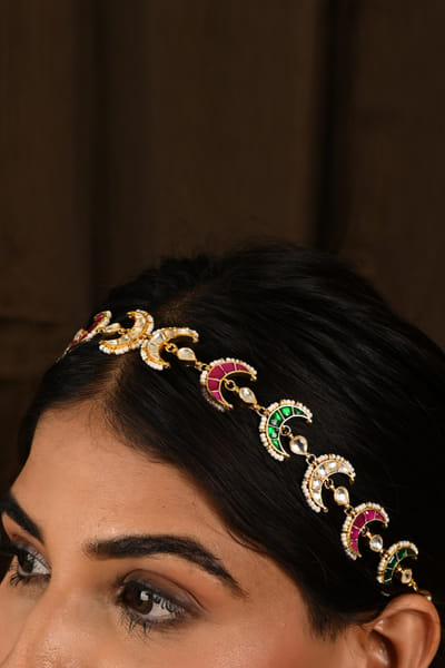 Green and pink kundan sheeshphool