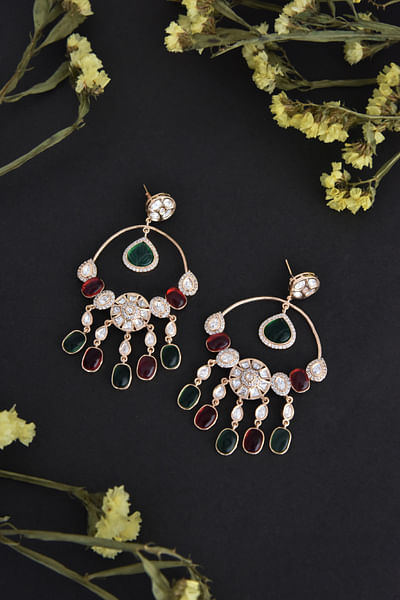 Green and red polki earrings
