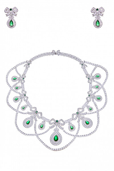 Green and white cubic zirconia necklace set