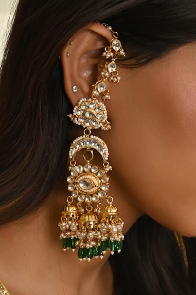 Green and white extension chandelier earrings
