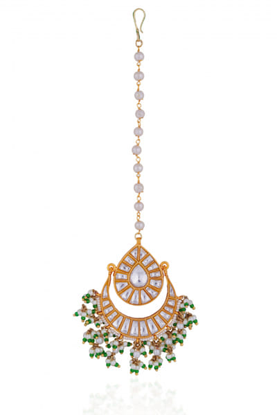 Riana Jewellery Green and white jadtar maang tikka RJEMAY24D1019