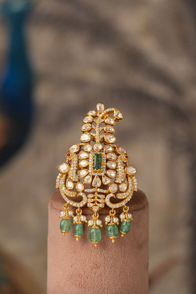 Green and white moissanite polki kalangi