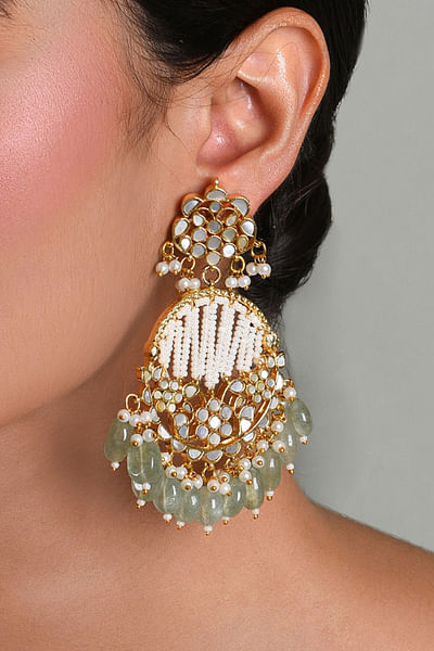Green and white mother of pearl earrings