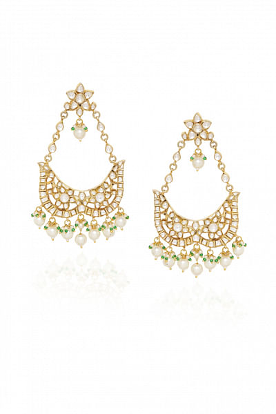 Green and white polki embellished chandbalis