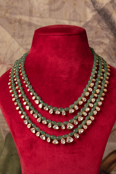 Green and white semi-precious layered necklace