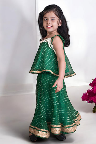 Green bandhej top and skirt