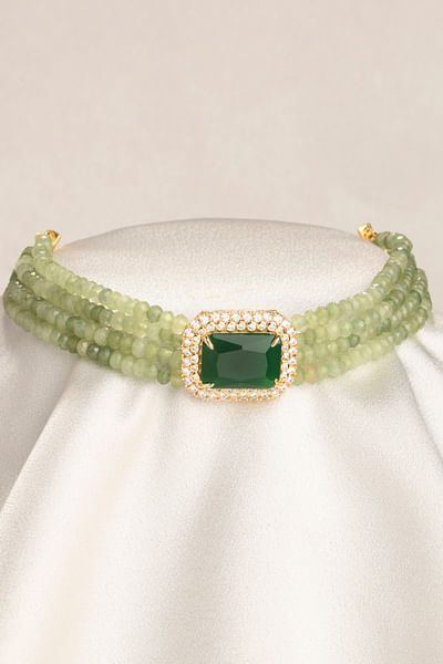 Green bead and kundan layered choker
