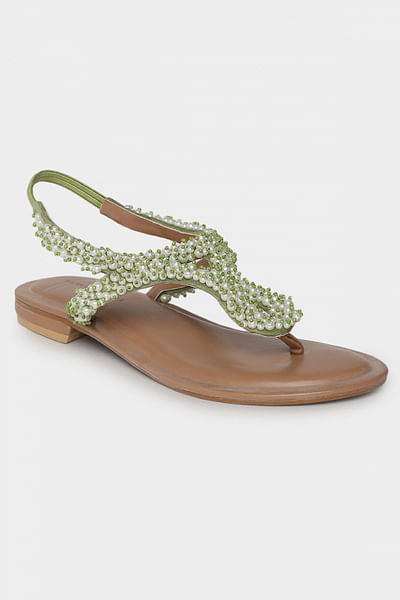 Green bead and pearl embellished flats
