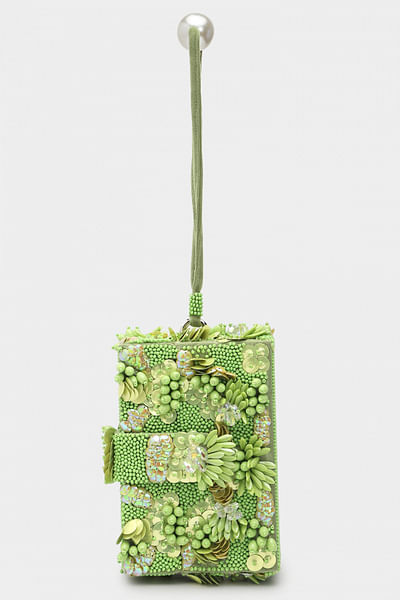Green bead and sequin embellished clutch